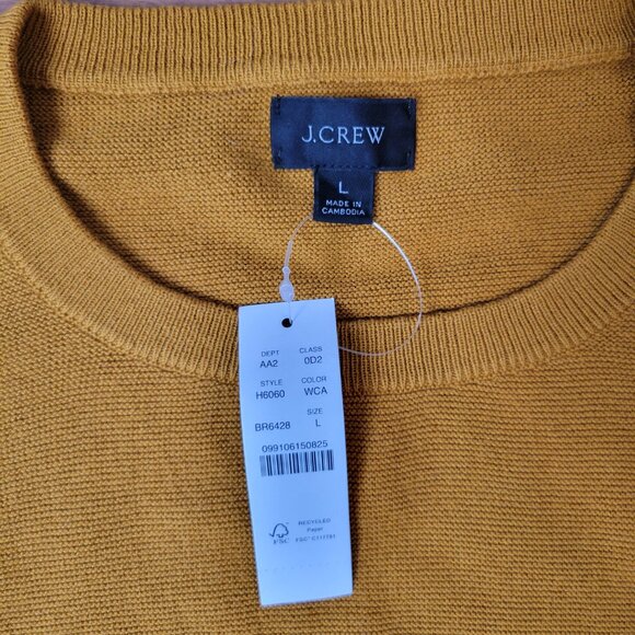 J. CREW Dark Yellow Woven Textured Crewneck Pullover Sweater sz L NWT Autumn - Picture 2 of 4